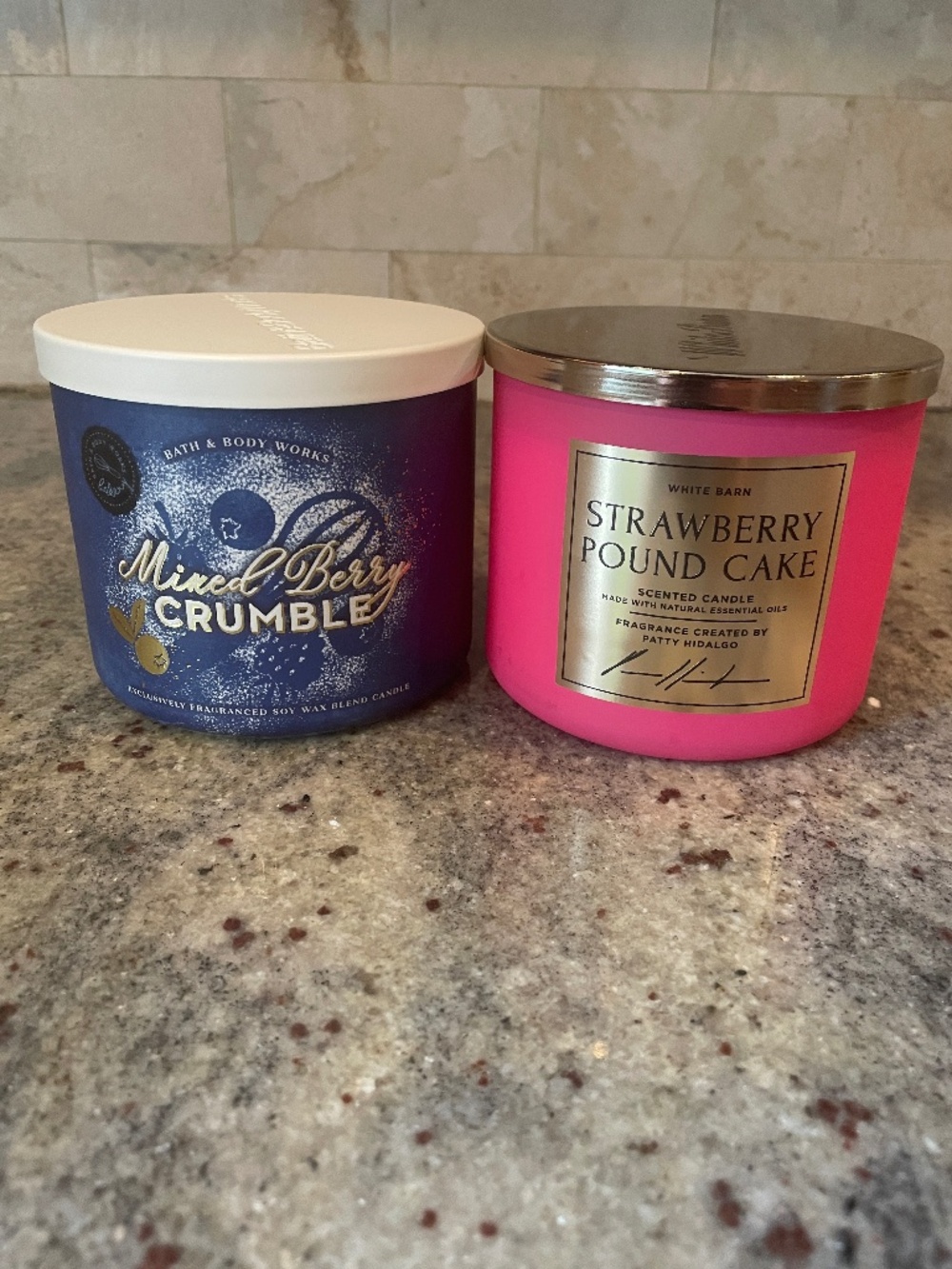 Bath & Body Works 3-Wick Candles-NEW-Mixed Berry Crumble/Strawberry Pound Cake